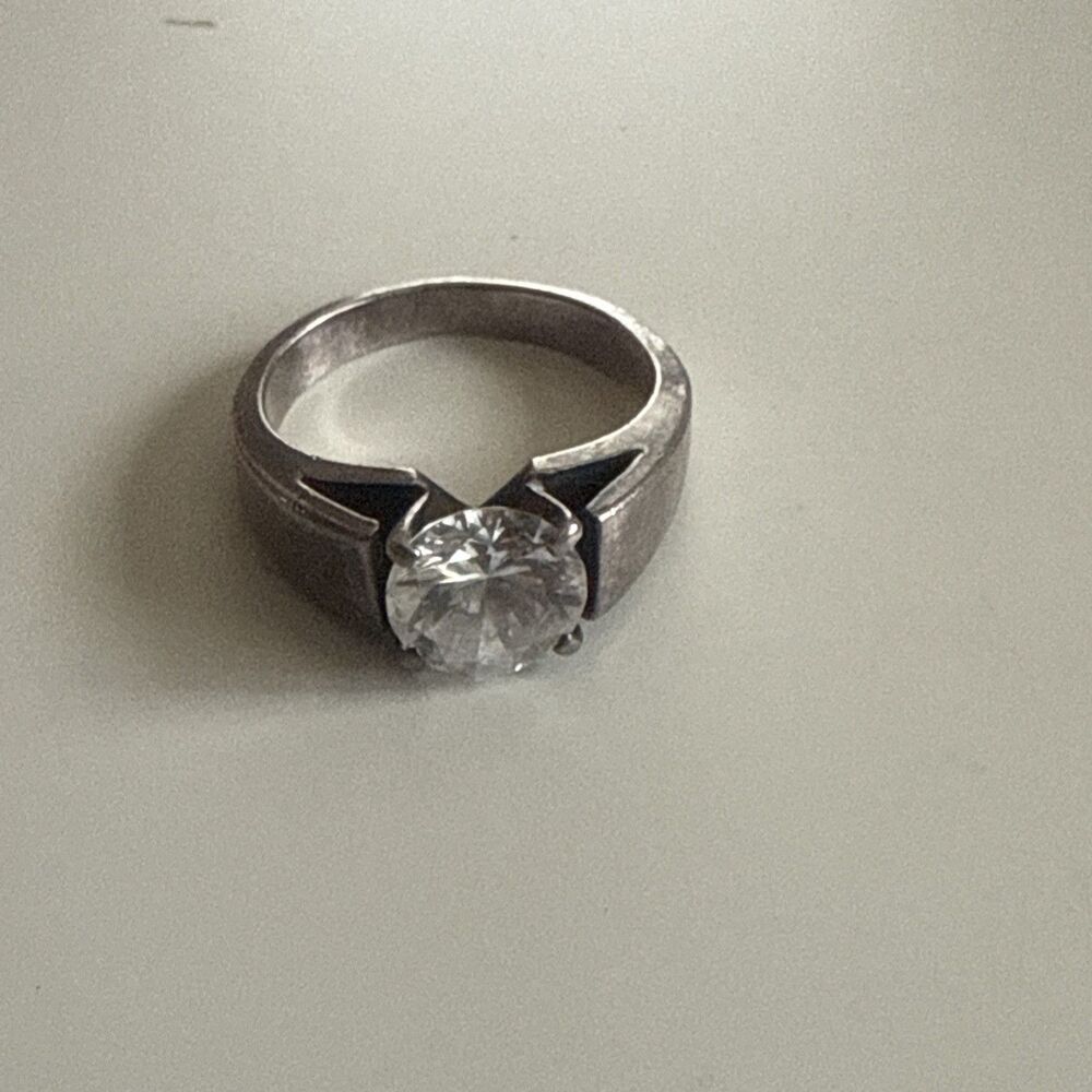 Vintage DQCZ 925 Sterling Silver Solitaire Engagement Ring Size 6.75